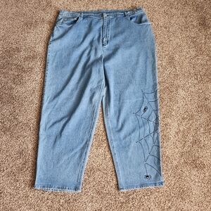 Vintage Quacker Factory Halloween Jeans Plus Size 28W Spider Webs Bling Fall